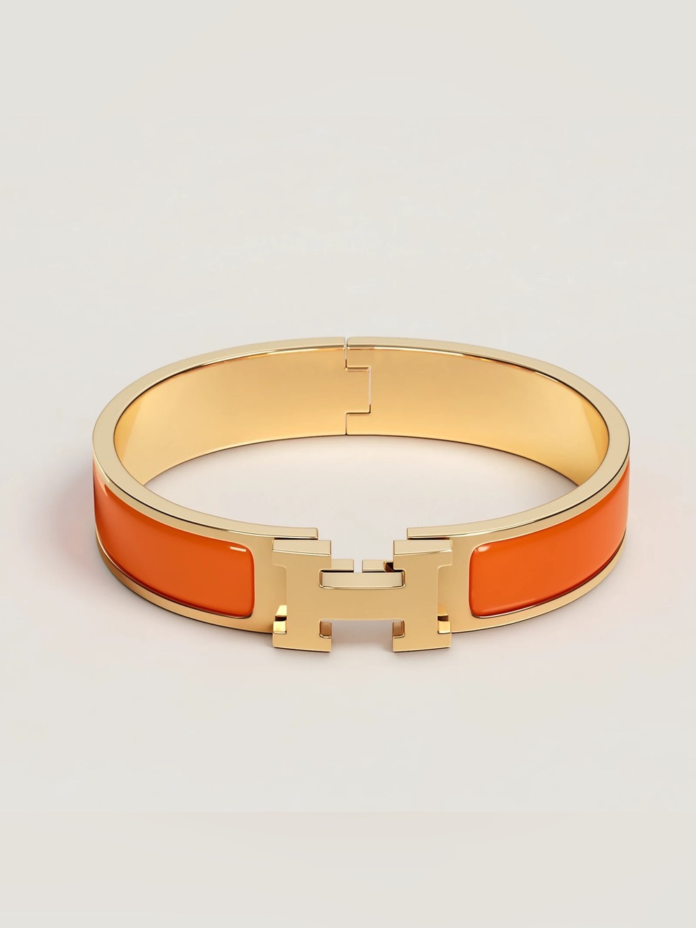 Authentic Hermes Clic H Bracelet in Orange and Gold - Women’s Signature Bangle